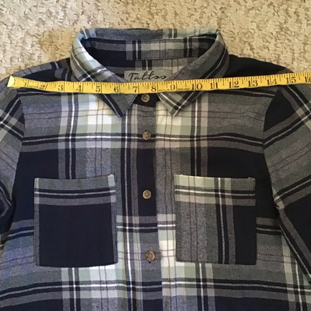 Womens Navy and White Plaid Button-Down Shirt - Picture 4 of 6